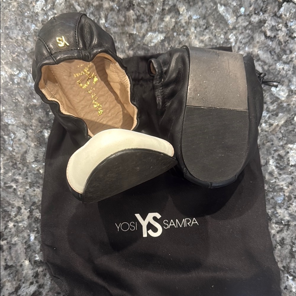 Yosi Samra Black Leather Ballet Flats